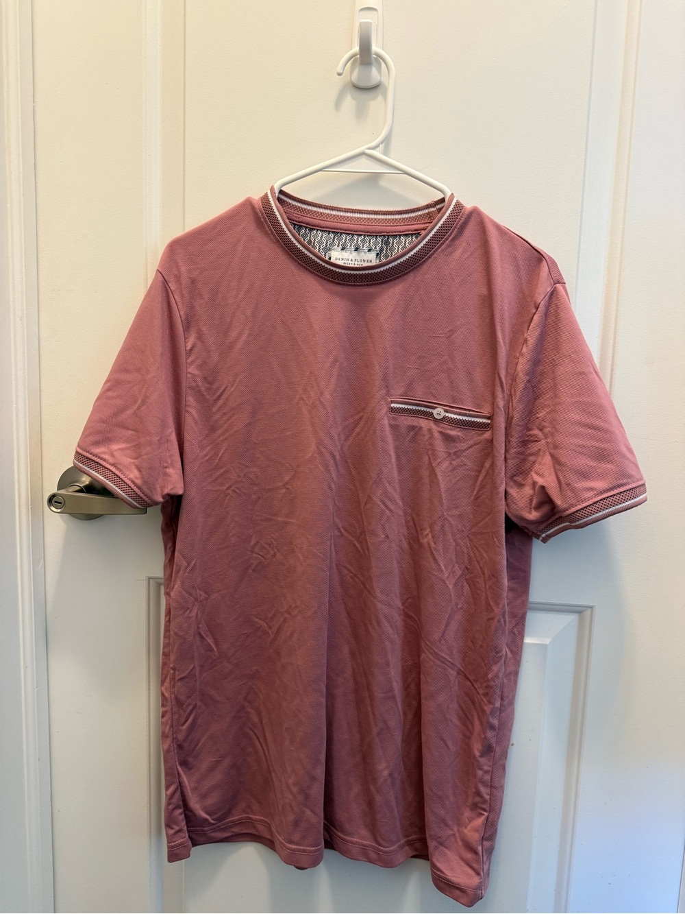 Denim & Flower Dusty Rose Short Sleeve Crewneck Tee with Contrast Trim
